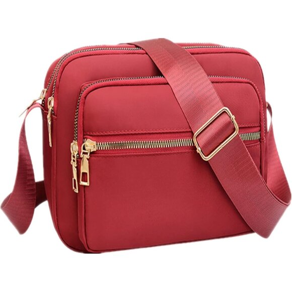 Small Nylon Crossbody Bags for Women Bright Red - Picture 1 of 8